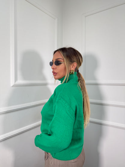 Pullover collo alto manica balloon verde 2022