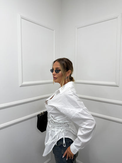 Camicia in cotone stringata Tokyo bianca nf9242