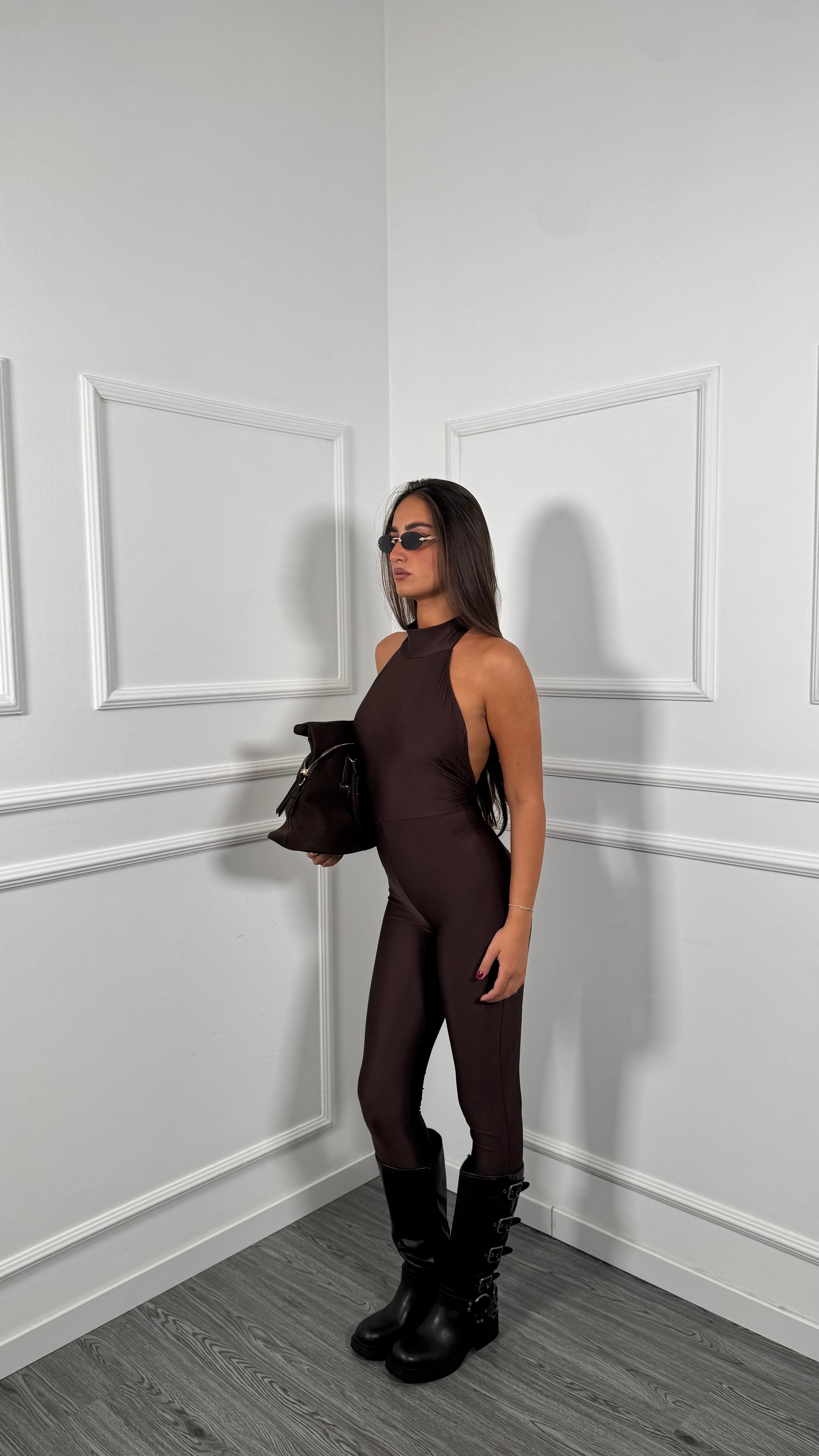 Jumpsuit in lycra contenitiva Kassidy cioccolato 8239