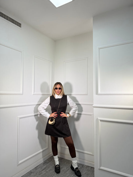 Abito smanicato con micro strass Kety cioccolato my58399