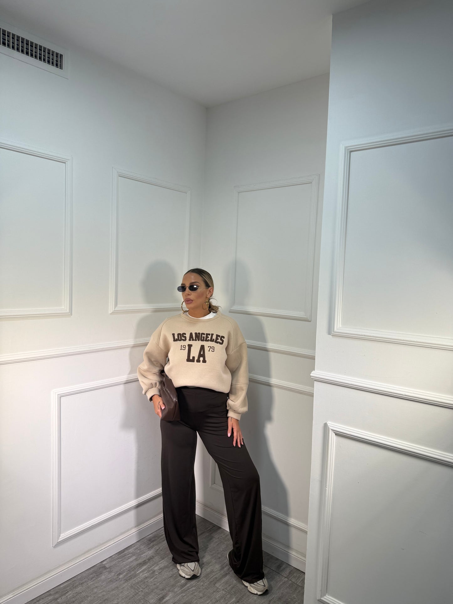 Pantaloni palazzo in lycra Joia cioccolato 0028