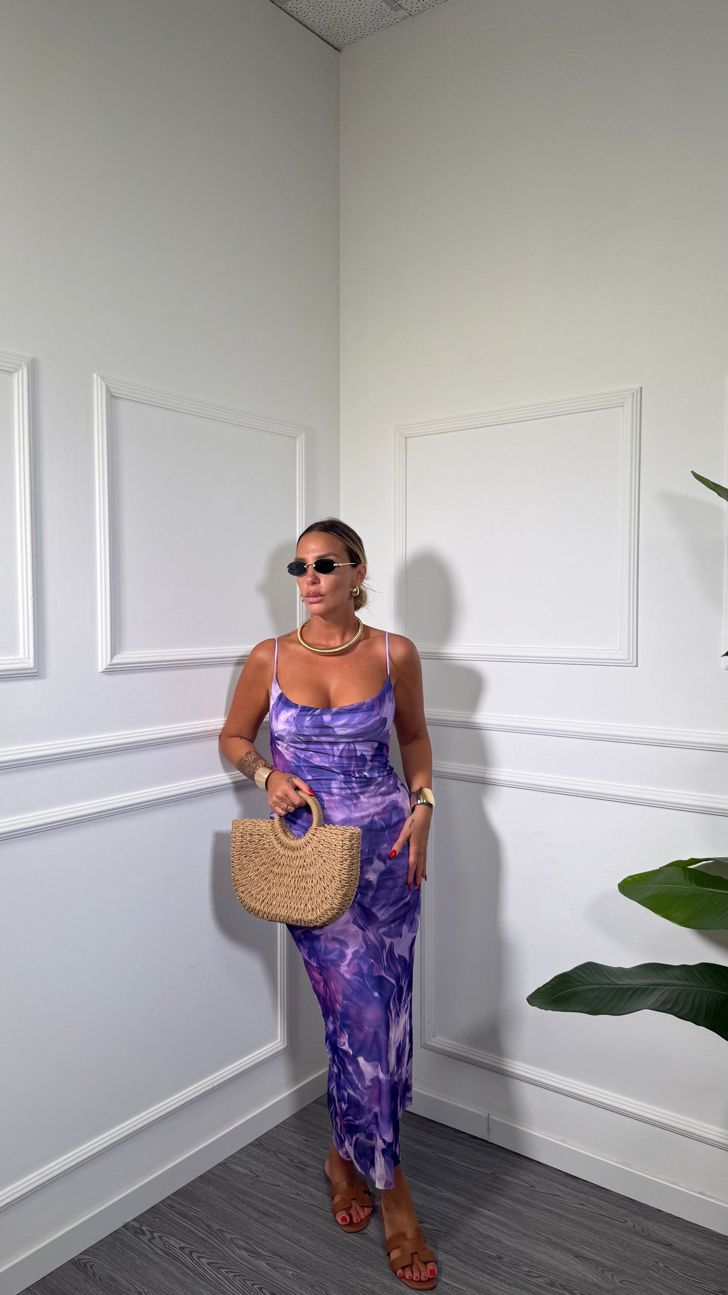 Abito midi in chiffon viola 33287