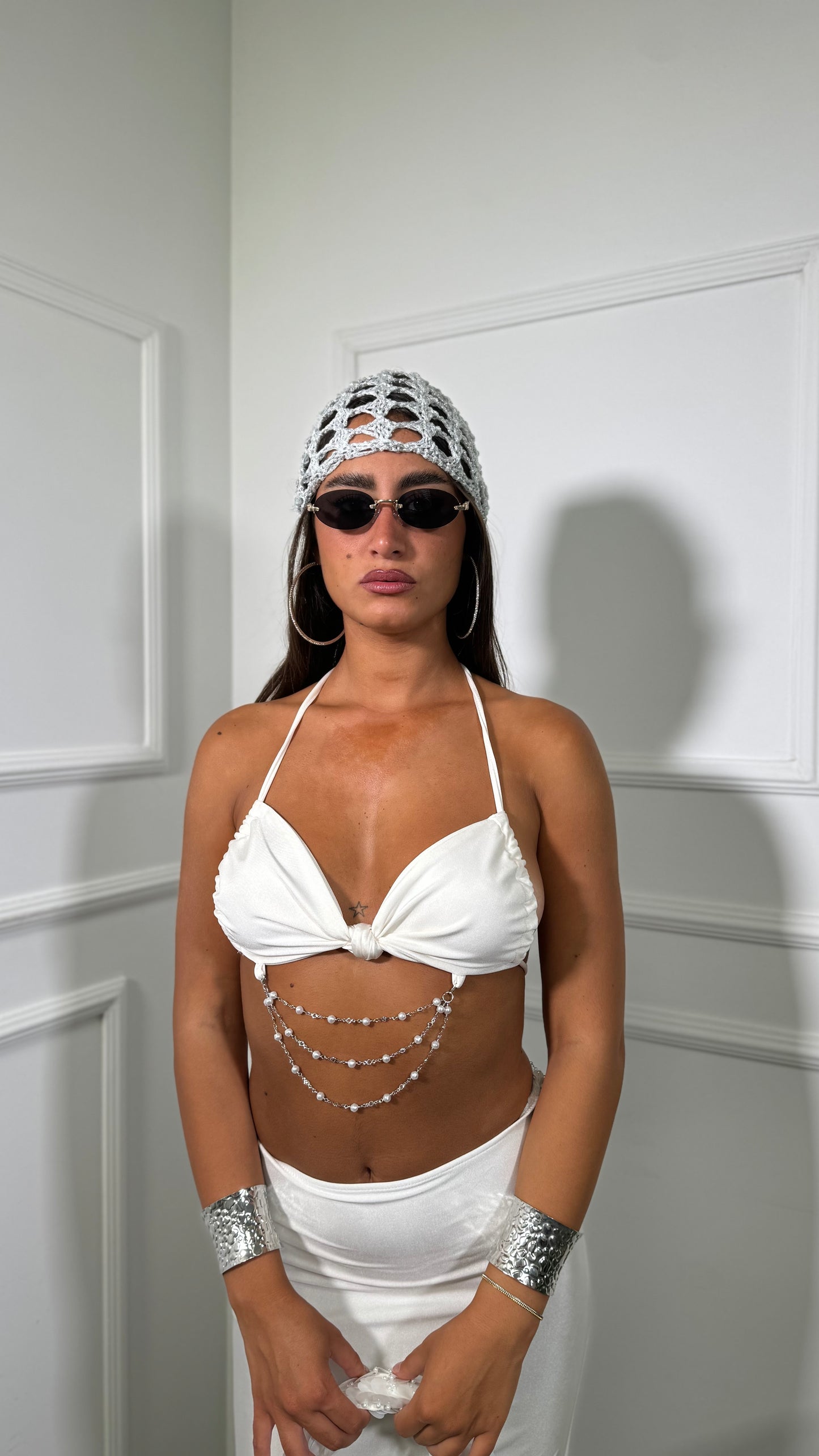 Coordinato in lycra con perline Marmeid bianco 2455