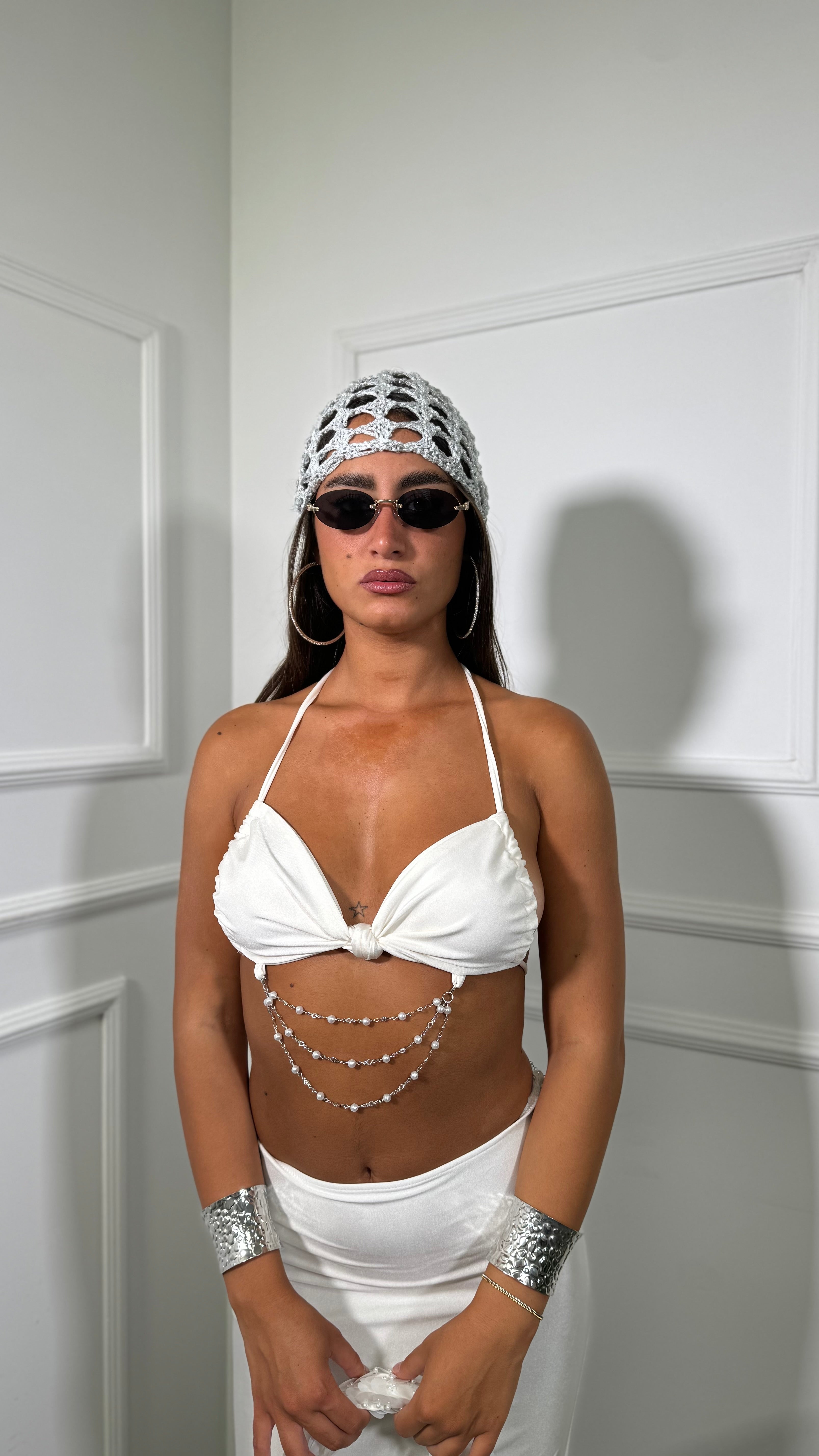 Coordinato in lycra con perline Marmeid bianco 2455