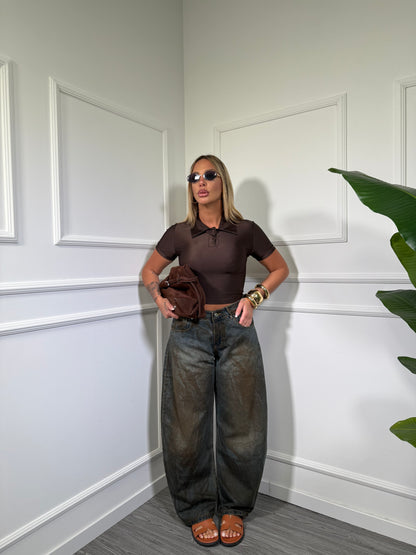 Jeans balloon baggy lavaggio sabbiato scuro Anyma gb100