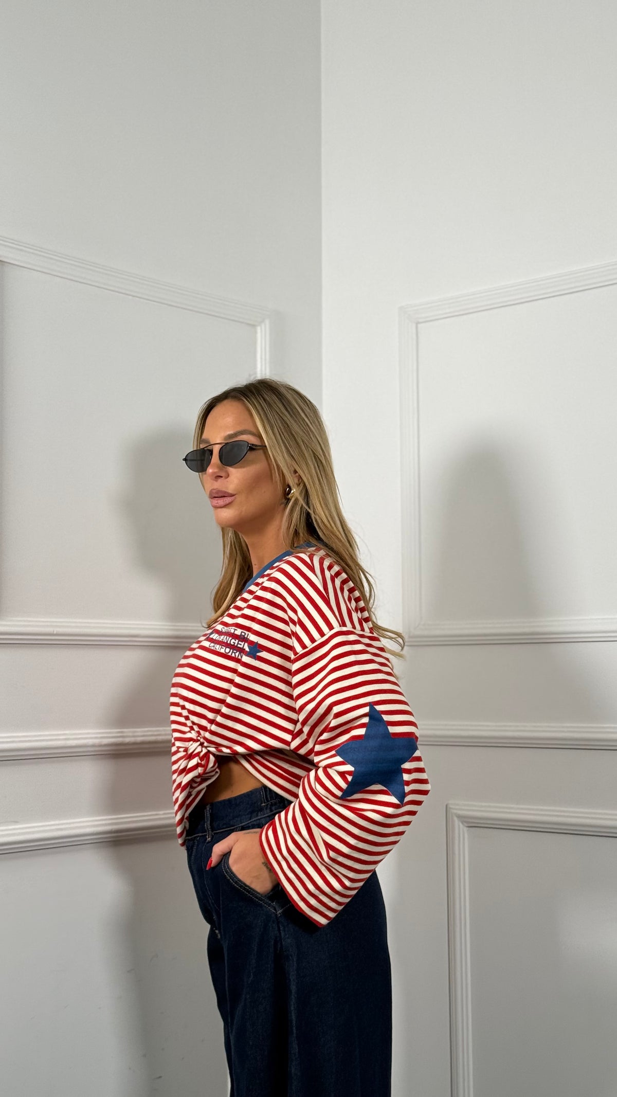 Shirt in cotone a righe Star rossa 23376