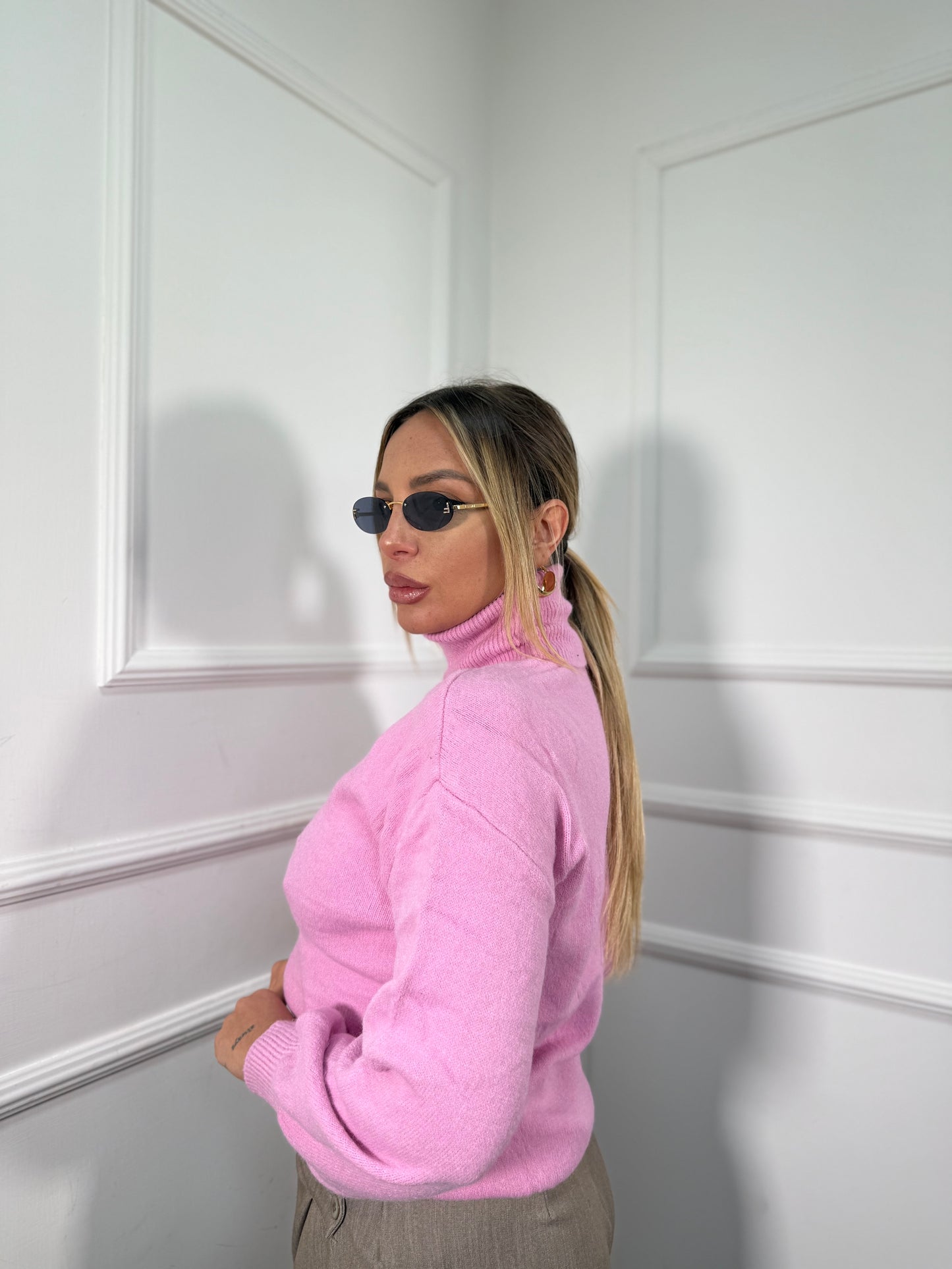 Pullover collo alto manica balloon rosa bubble 2022