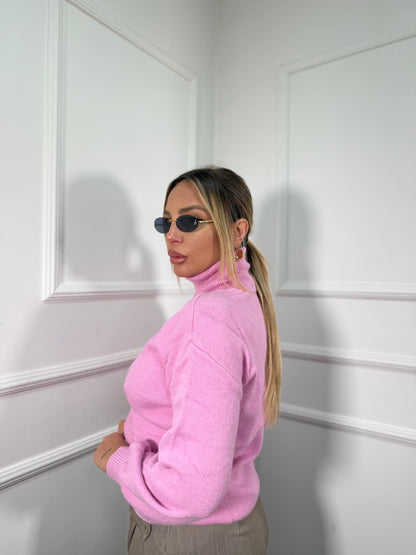 Pullover collo alto manica balloon rosa bubble 2022