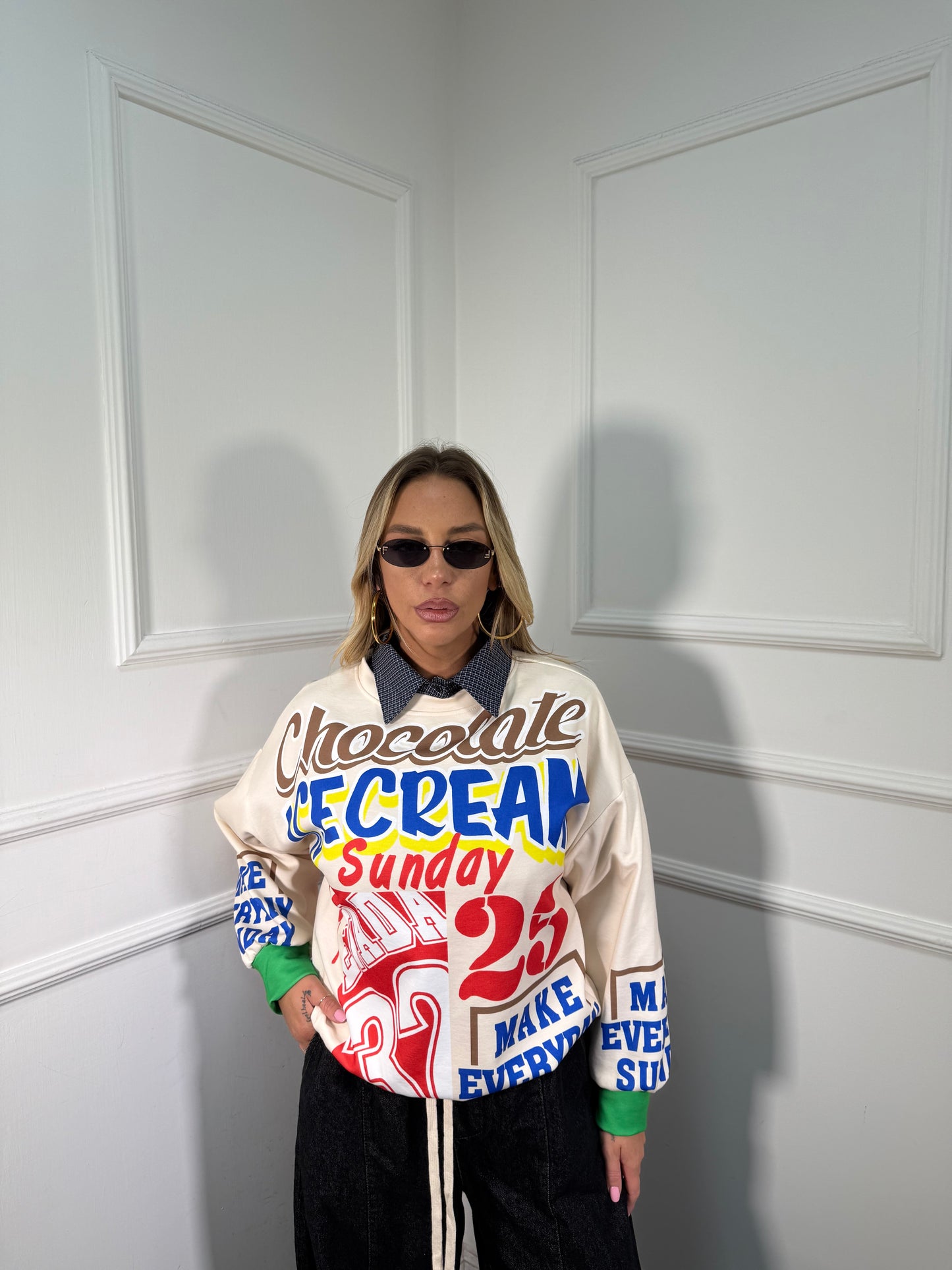 Felpa oversize Chocolate panna m6023