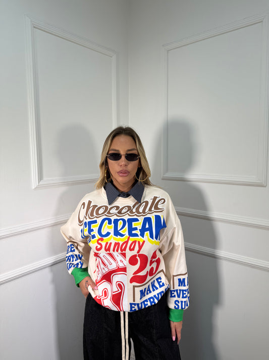 Felpa oversize Chocolate panna m6023