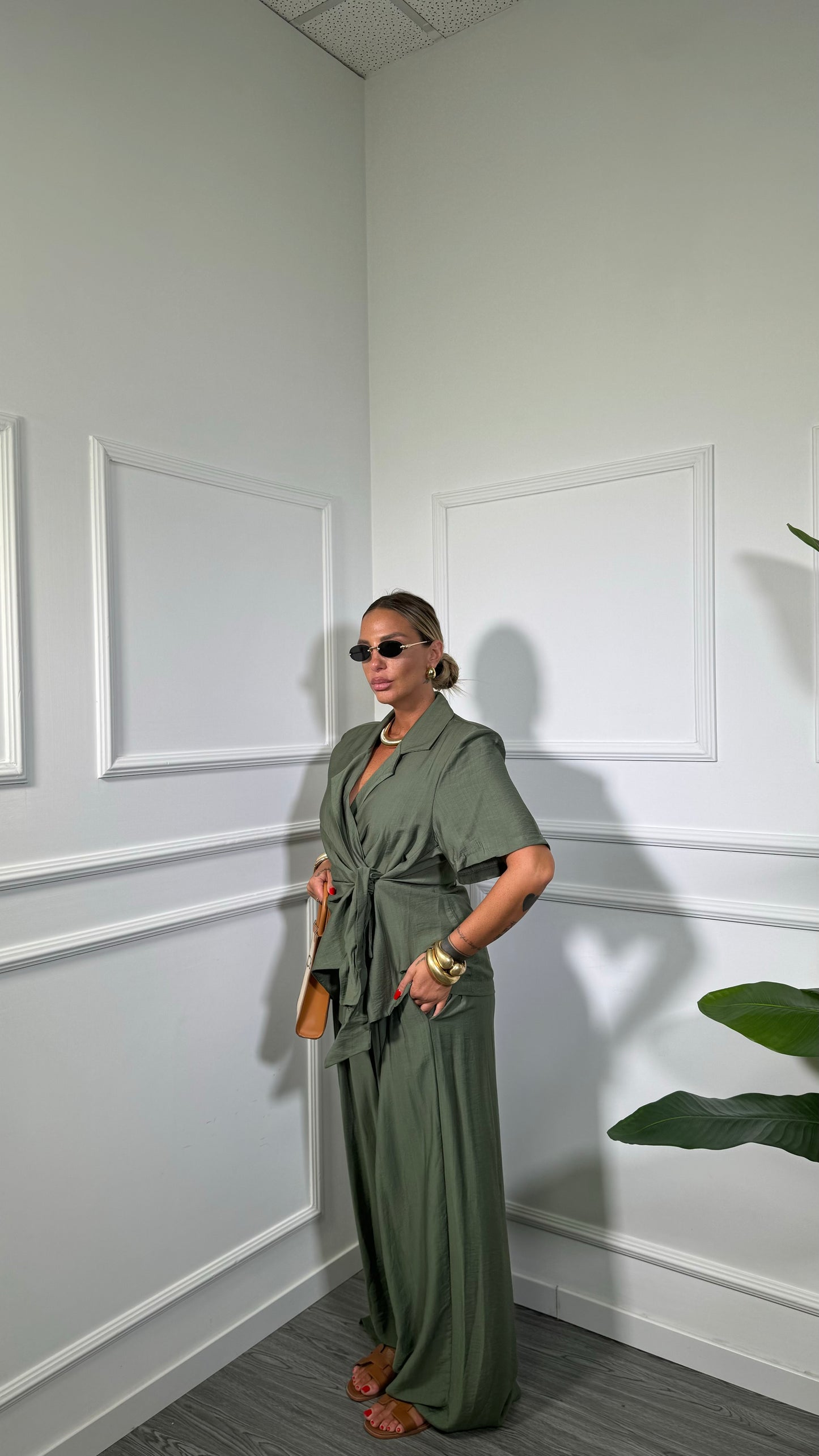 Coordinato in viscosa (Curvy) Portocervo verde militare 260589