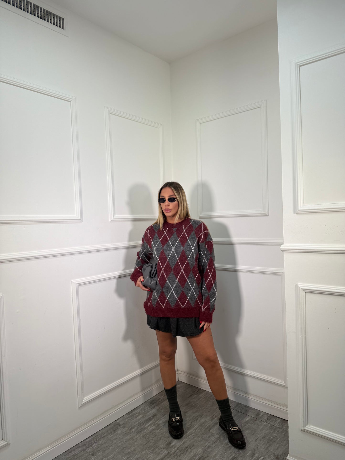 Gonna lana cotta a pieghe con cinturino Lily grigio antracite 6786