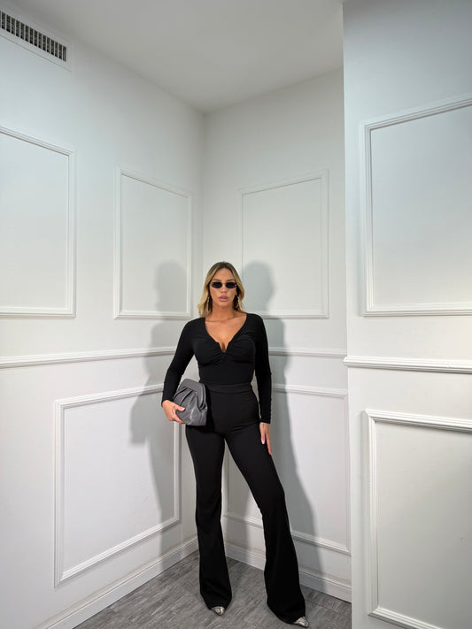 Pantaloni a zampa in crepe Crazy nero 5435