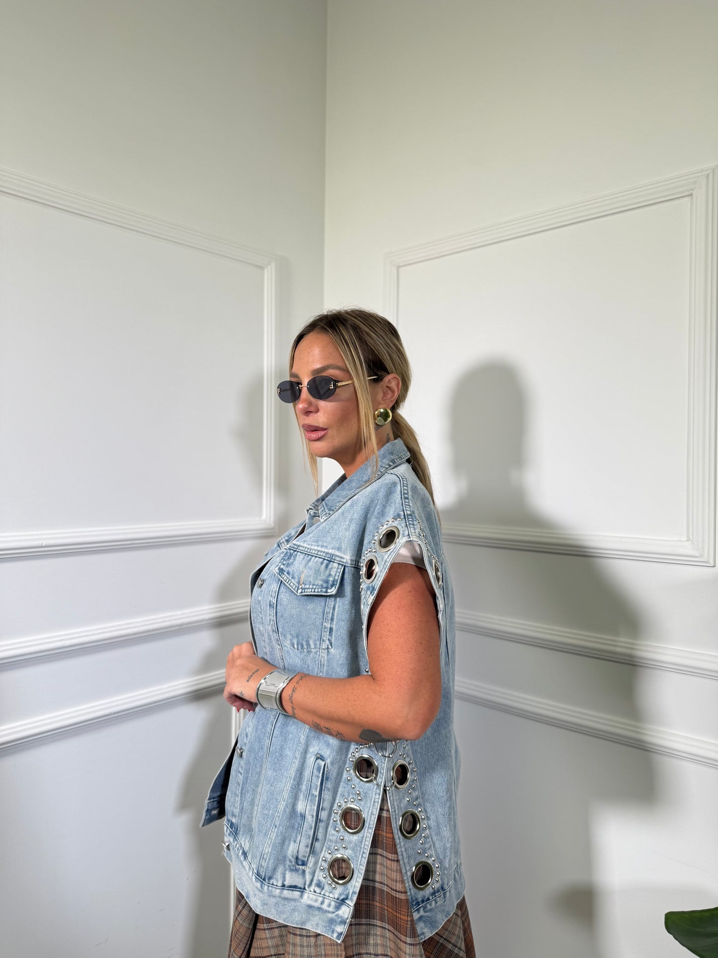 Gilet oversize con borchie Ruby lavaggio slavato jh8963