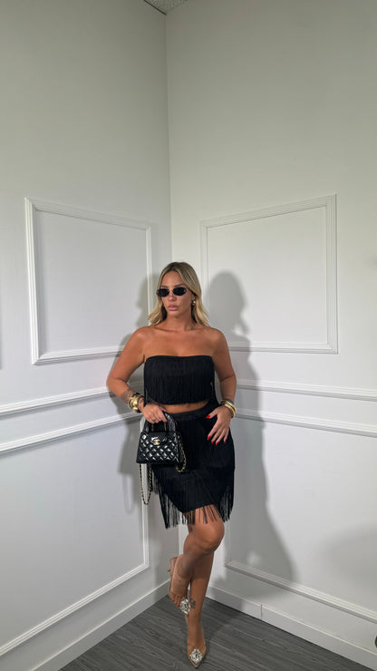 Coordinato in lycra con frange (curvy) Charleston nero 20349