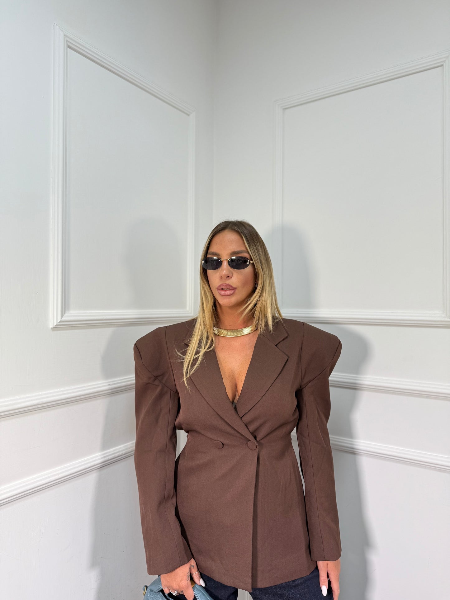 Blazer avvitato con spalline Jenner cioccolato v10595 premium quality