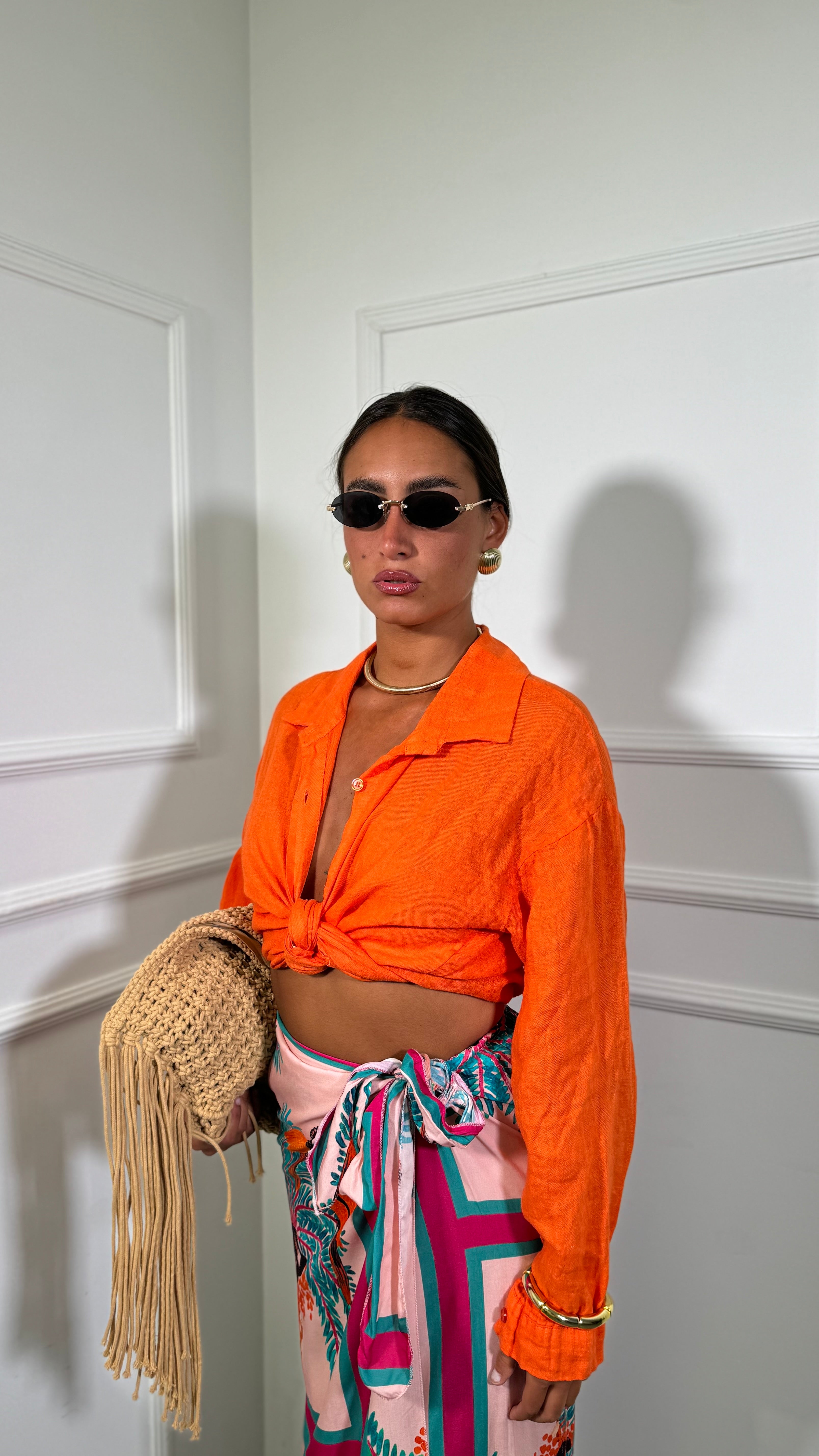 Camicia misto lino Sunny arancio 26693