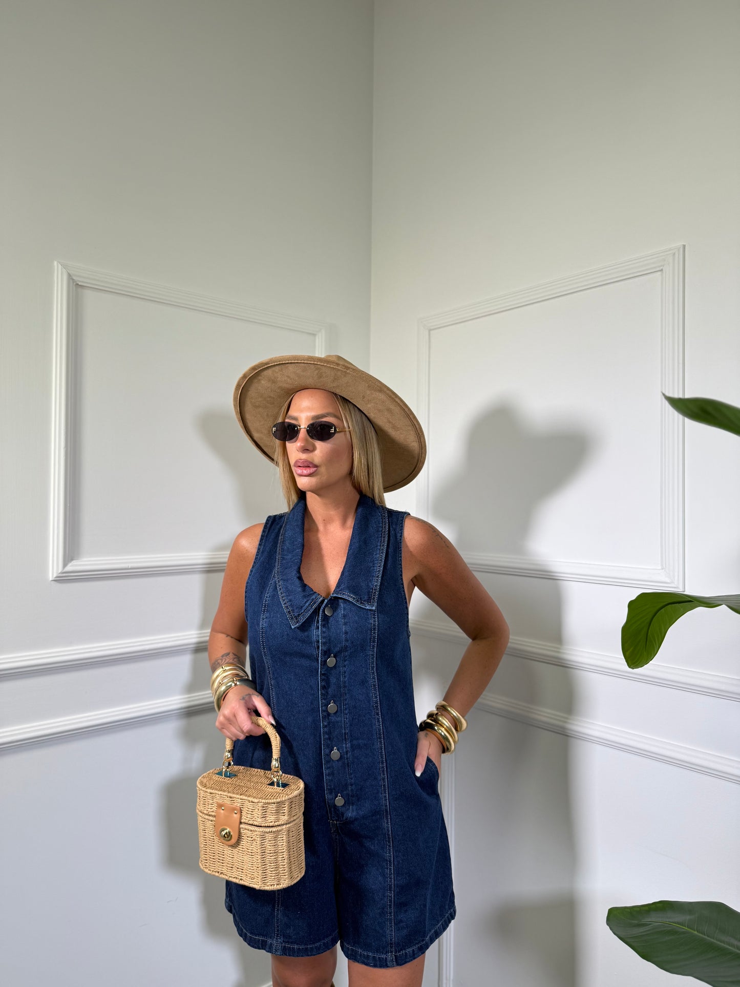 Jumpsuit gamba morbida in denim Penny lavaggio scuro 2768
