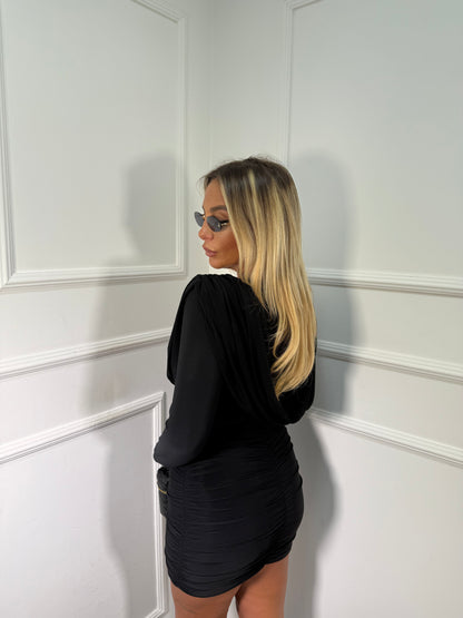 Abito scollo bicchiere con spalline in lycra Marielle nero 7625