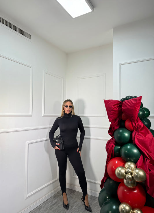 Jumpsuit collo alto in lycra manica a guanto Frida nera 14501