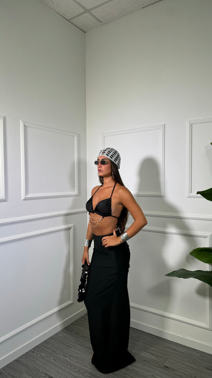 Coordinato in lycra con perline Marmeid nero 2455