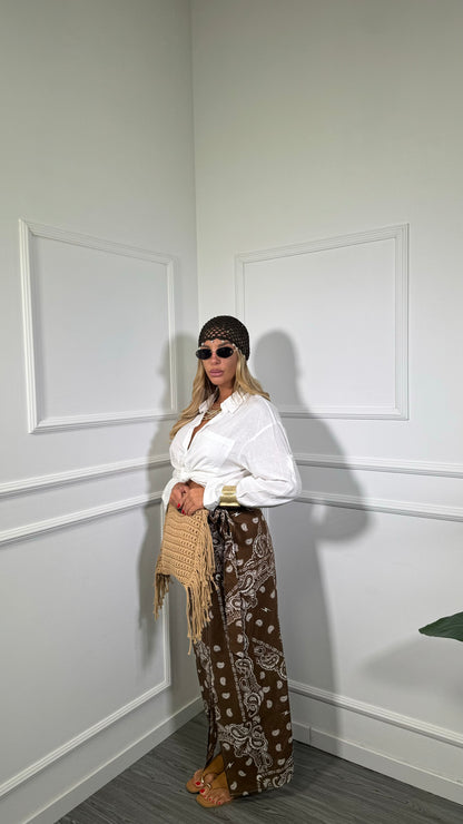 Pareo midi in cotone fantasia bandana Venere marrone f1801