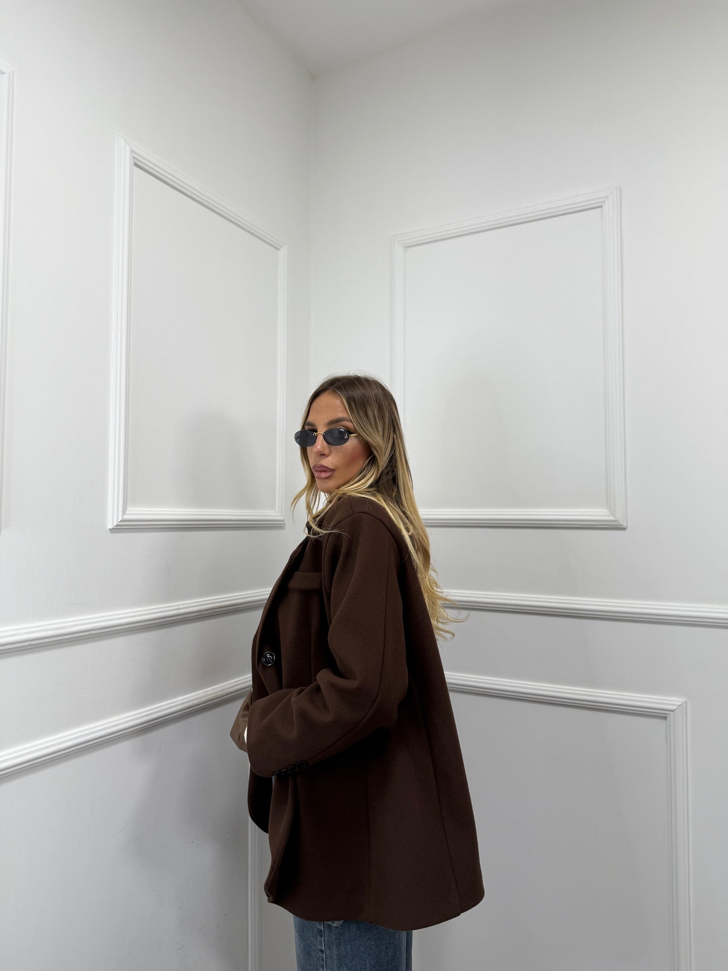 Blazer coat in panno oversize Must Have cioccolato 22305