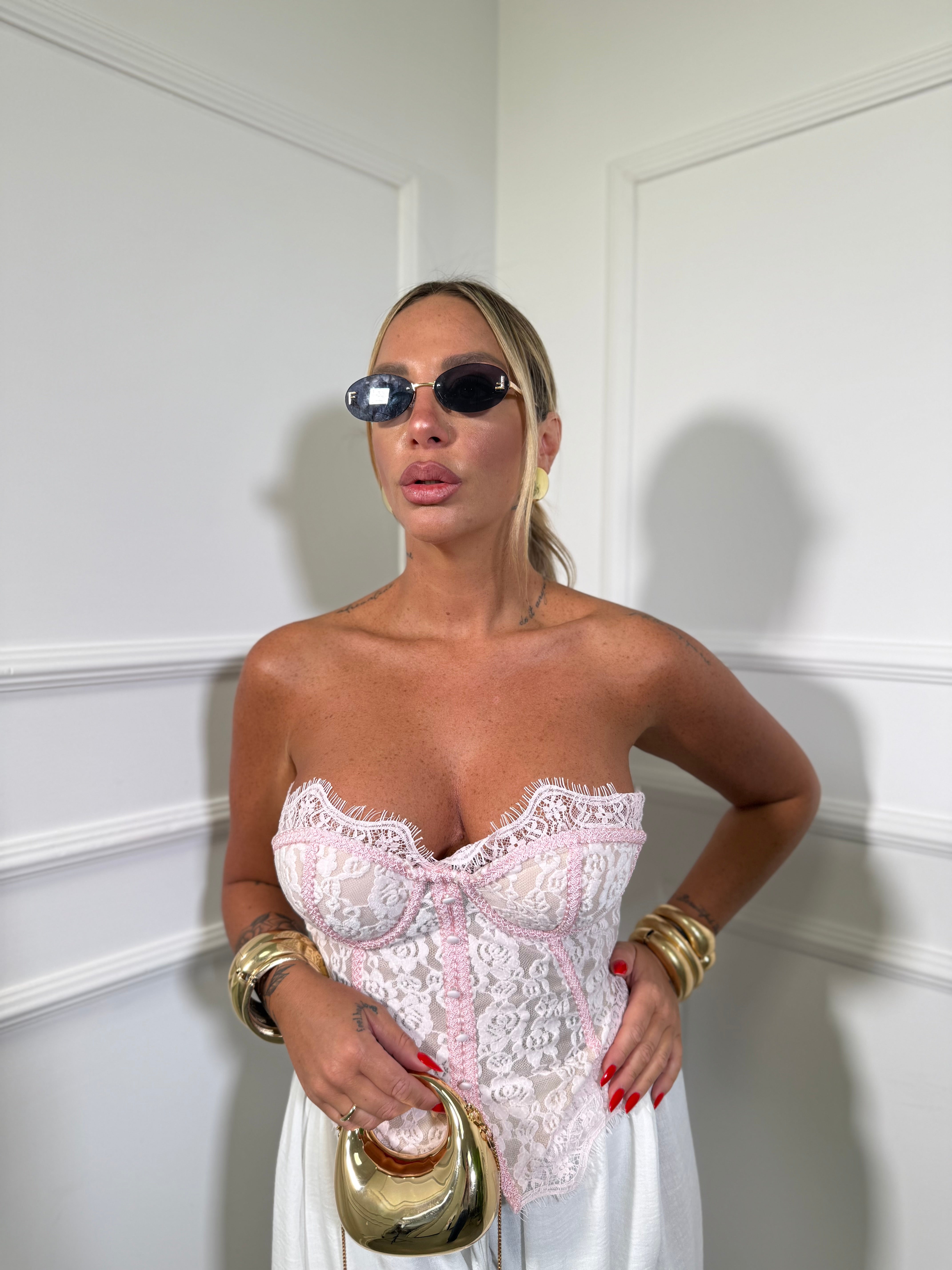 Bustier in pizzo Giselda rosa