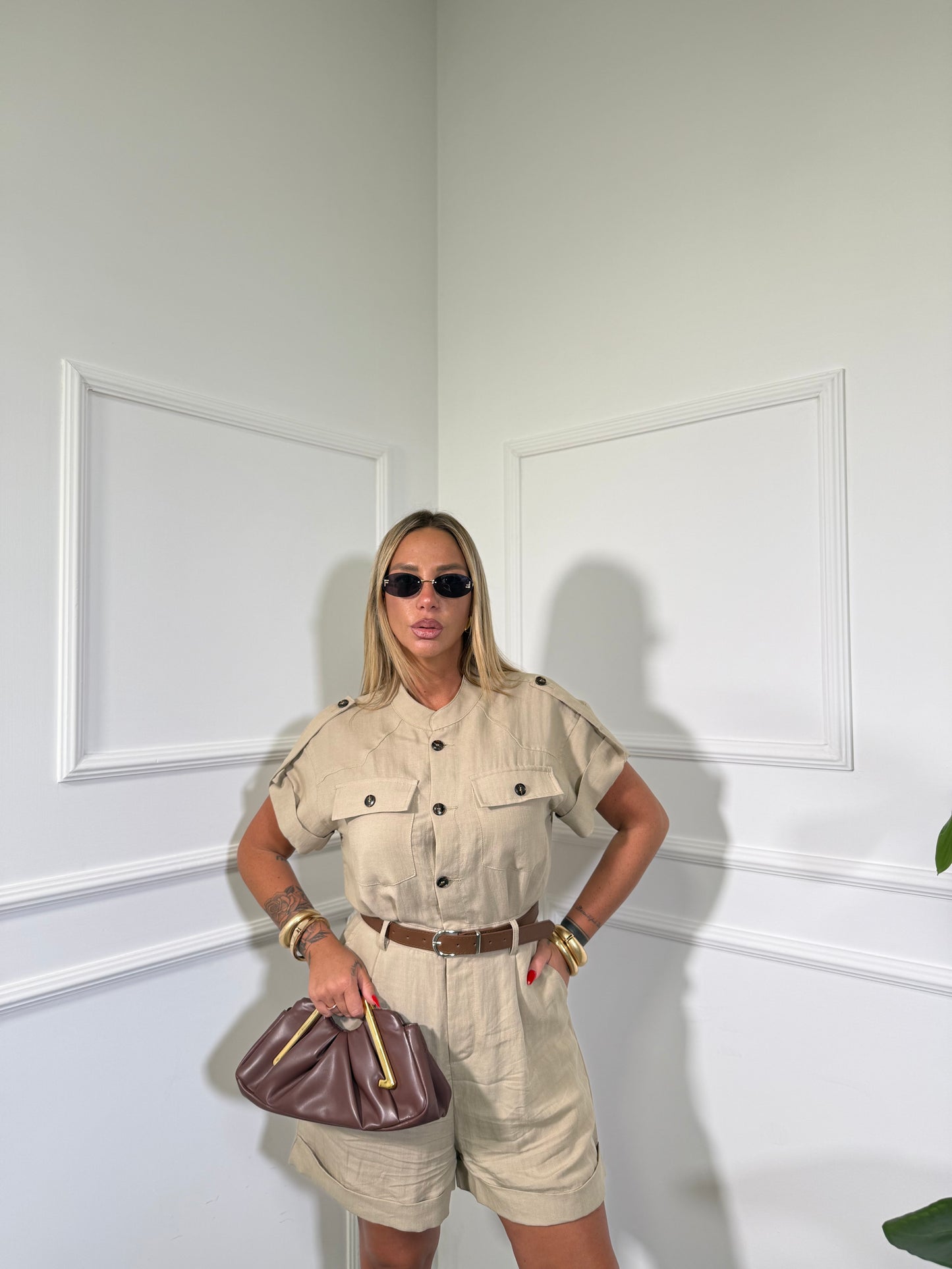 Jumpsuit misto lino con cintura Jimmys camel f131