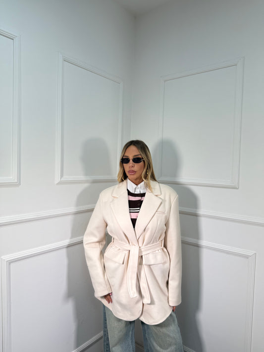 Blazer coat in panno con fusciacca panna 88815