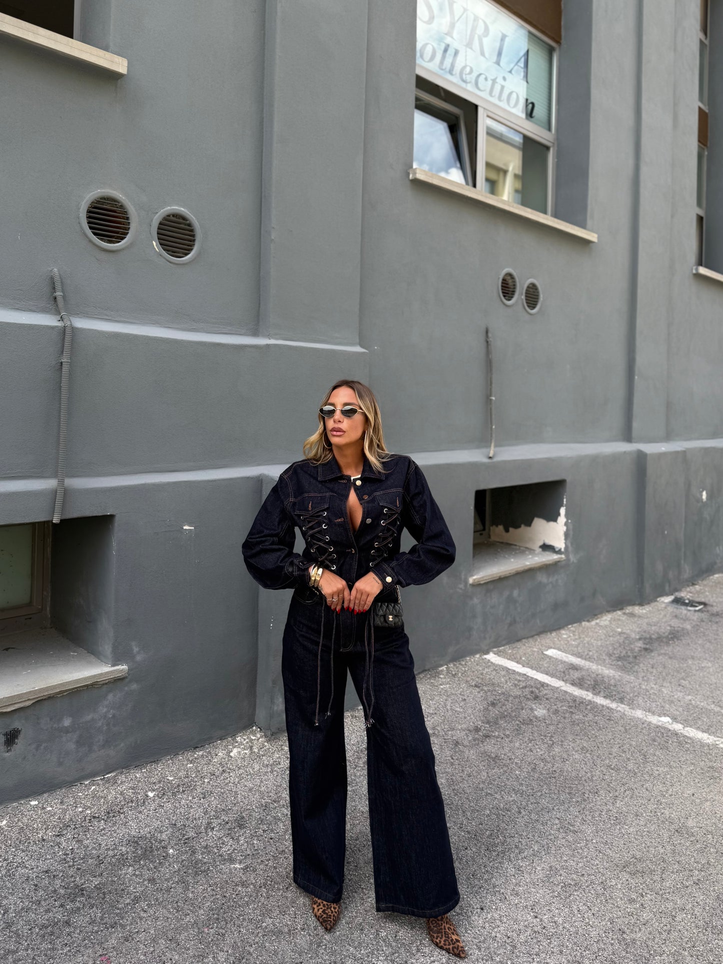 Giacca in denim stringata Dark lavaggio zero 6627