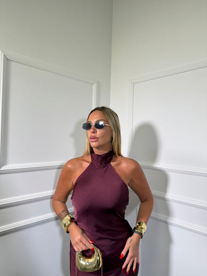 Abito midi in satin scollo sul retro Elysium prugna 27597