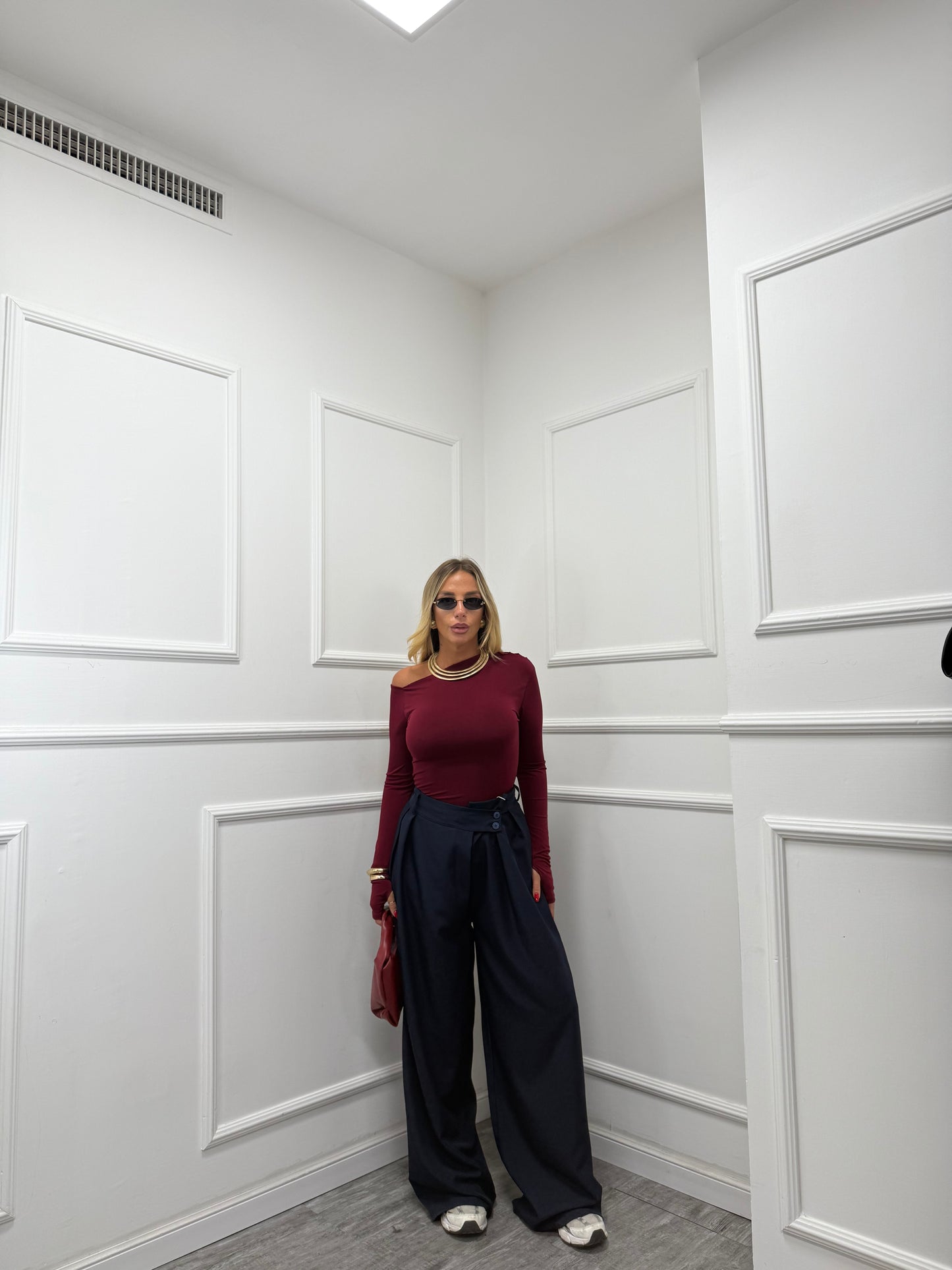 Pantaloni palazzo bustino asimmetrico Dinner blu notte 18172