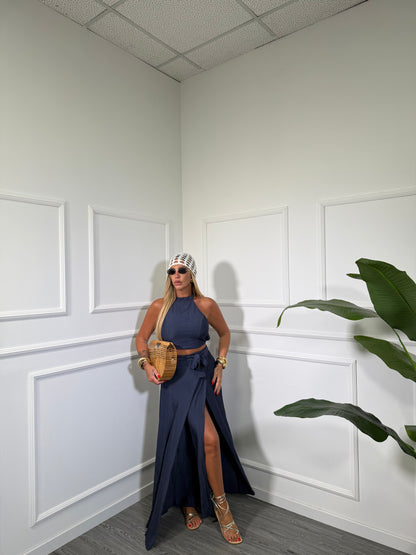 Coordinato misto lino Elafonissi blu 96803