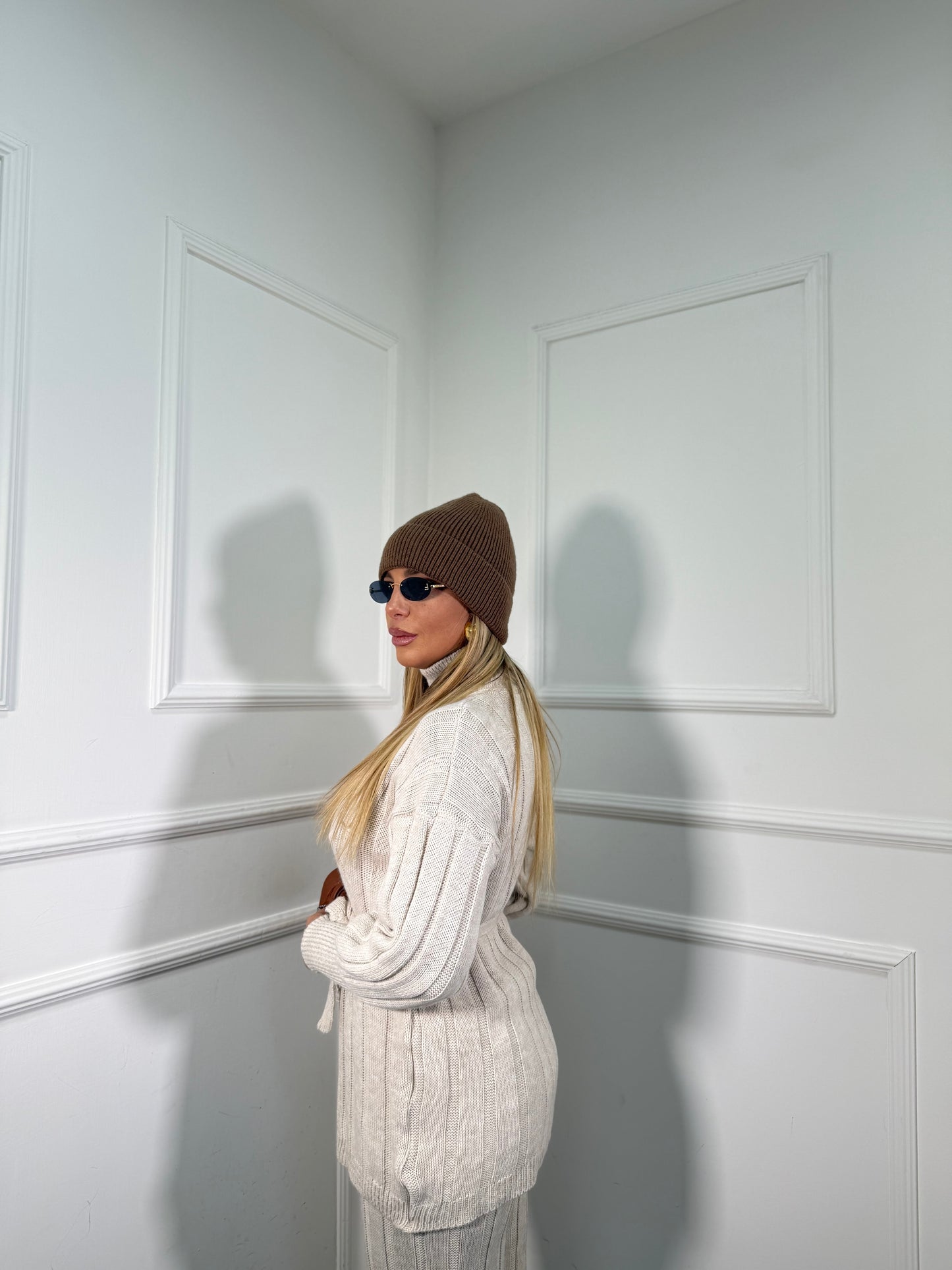 Coordinato in maglia a coste December panna 228000