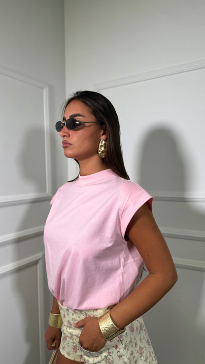 T-shirt giro manica con spalline rosa