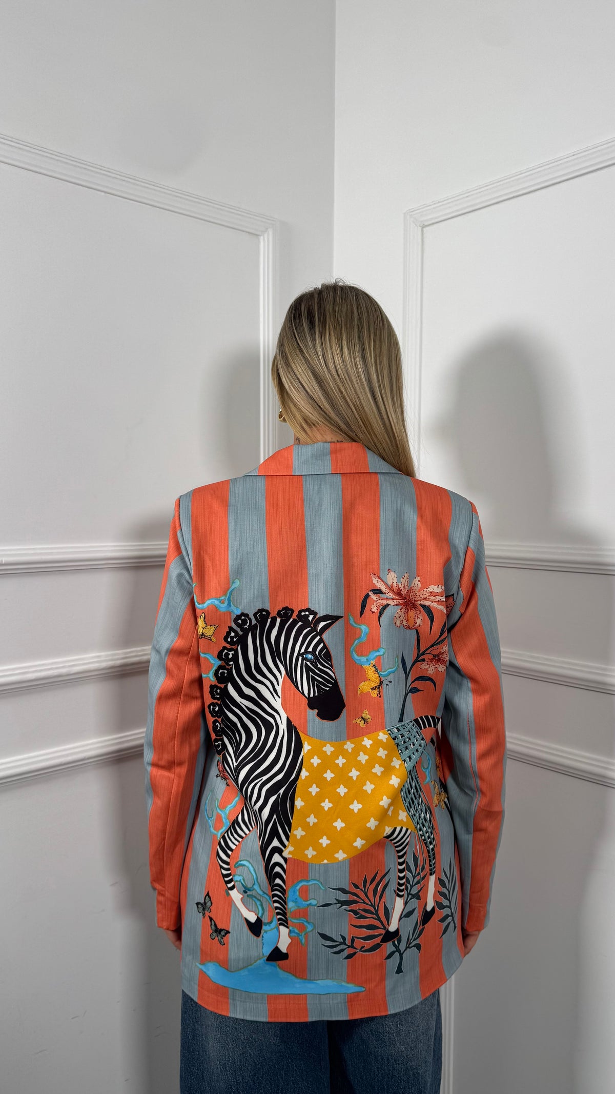 Blazer con spalline a righe Zebra Have arancio/turchese 26860
