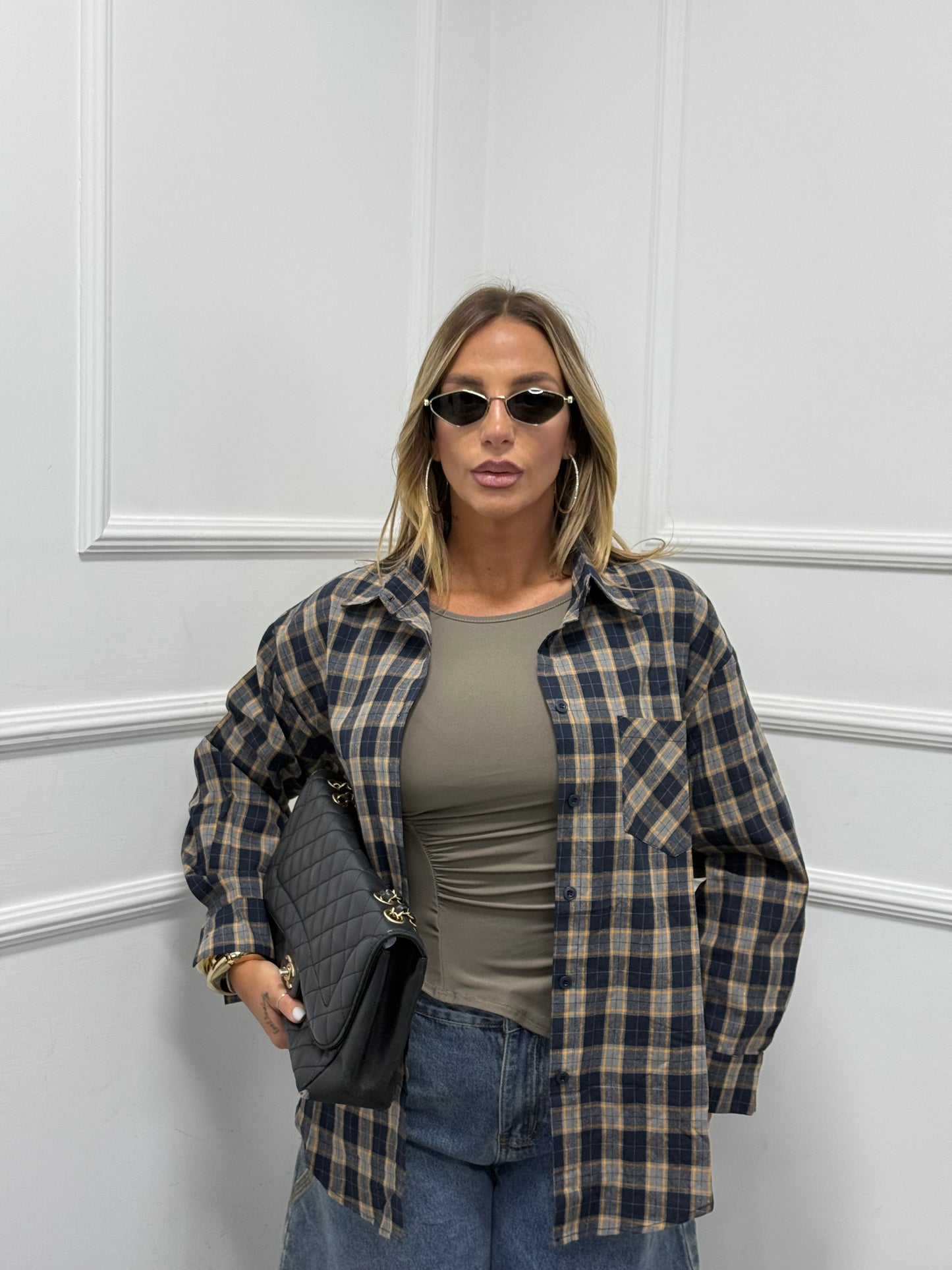 Camicia a quadri Elsie blu/gialla by monique 17156