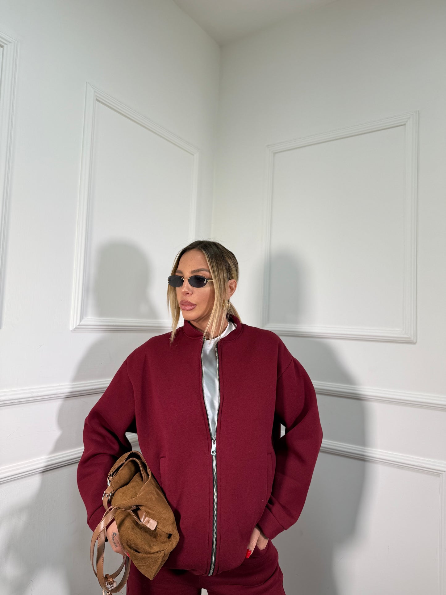 Coordinato tuta in pile Stoccolma bordeaux 22663