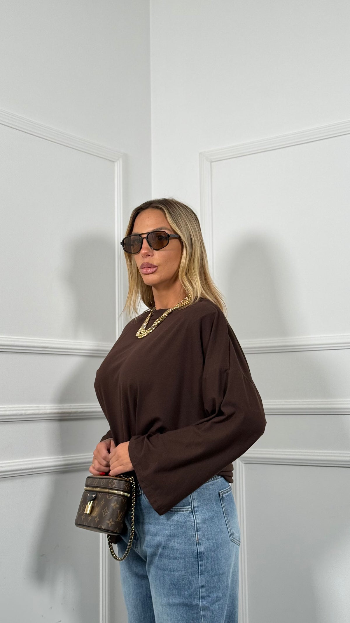 Maxi shirt con spalline marrone 1596