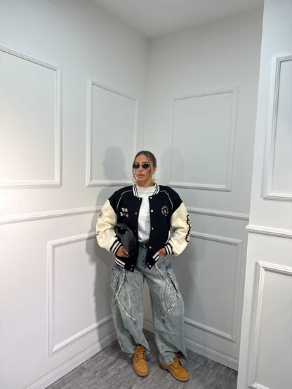 Giacca college Bristol nero/panna yt30059