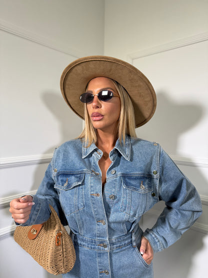 Abito in denim con manica removibile lavaggio chiaro Cindy w7958