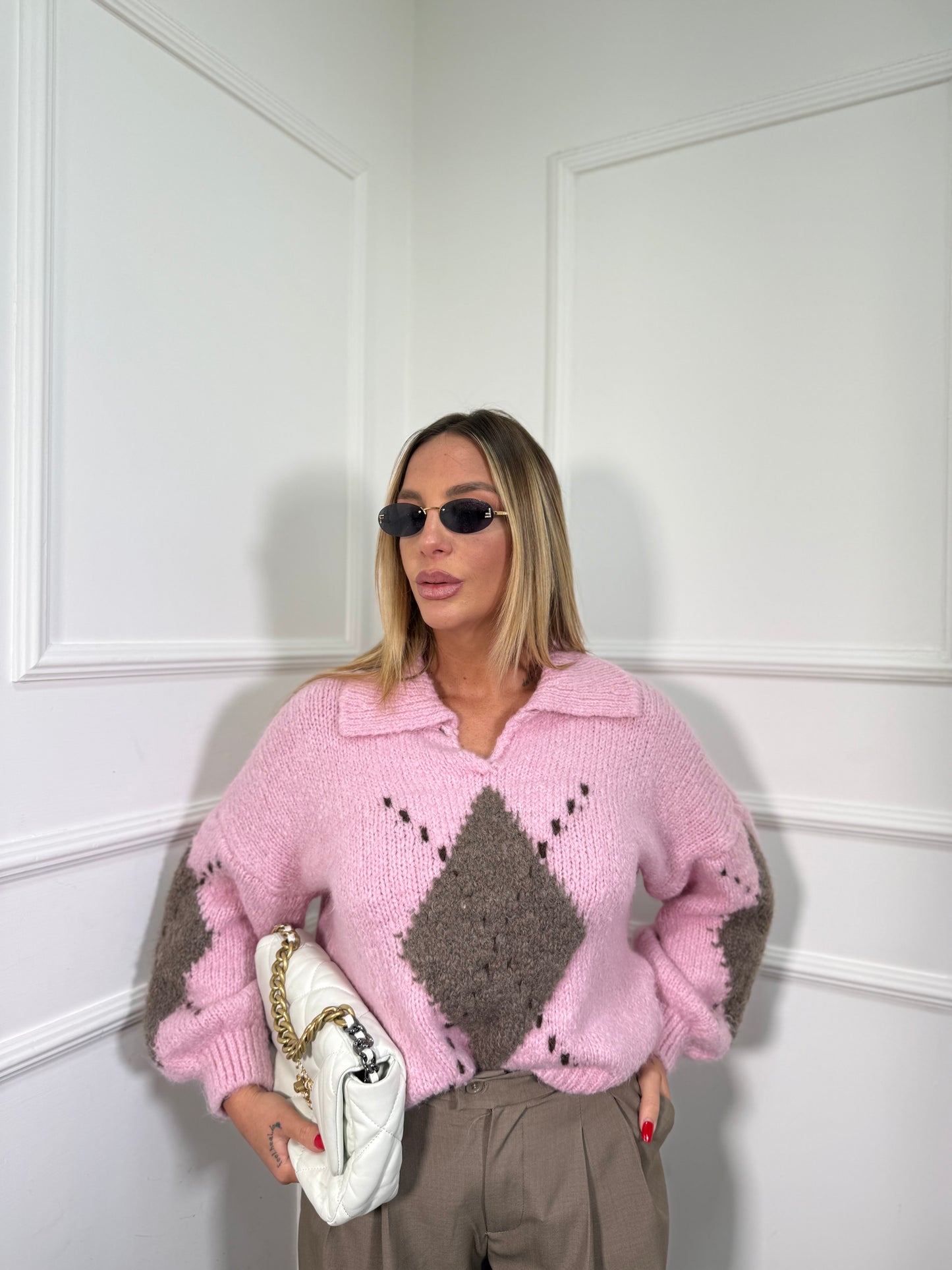 Pullover lana cotta Rainbow rosa 31951