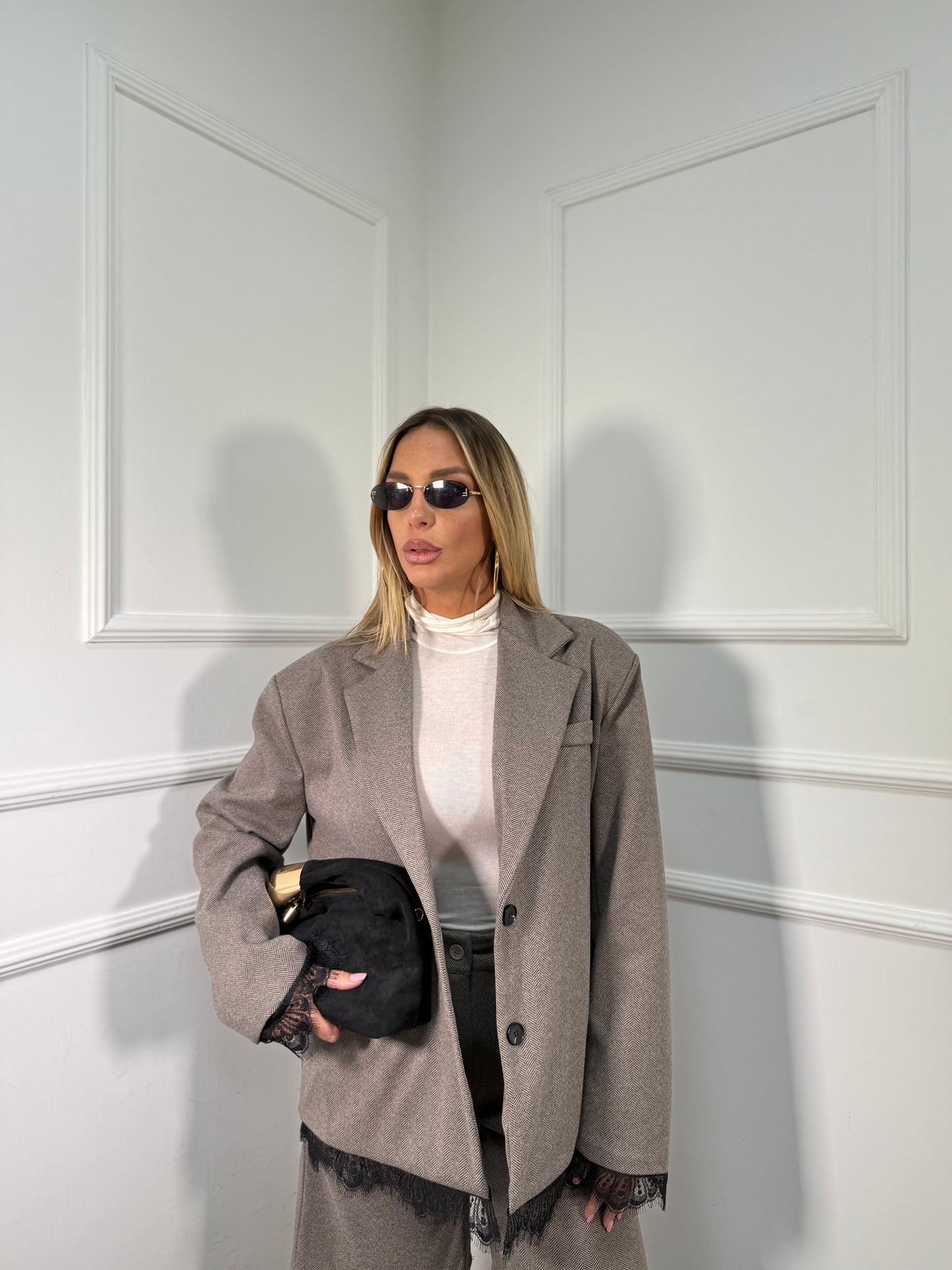 Tailleur spigato in flanella con pizzo Parisienne 86329