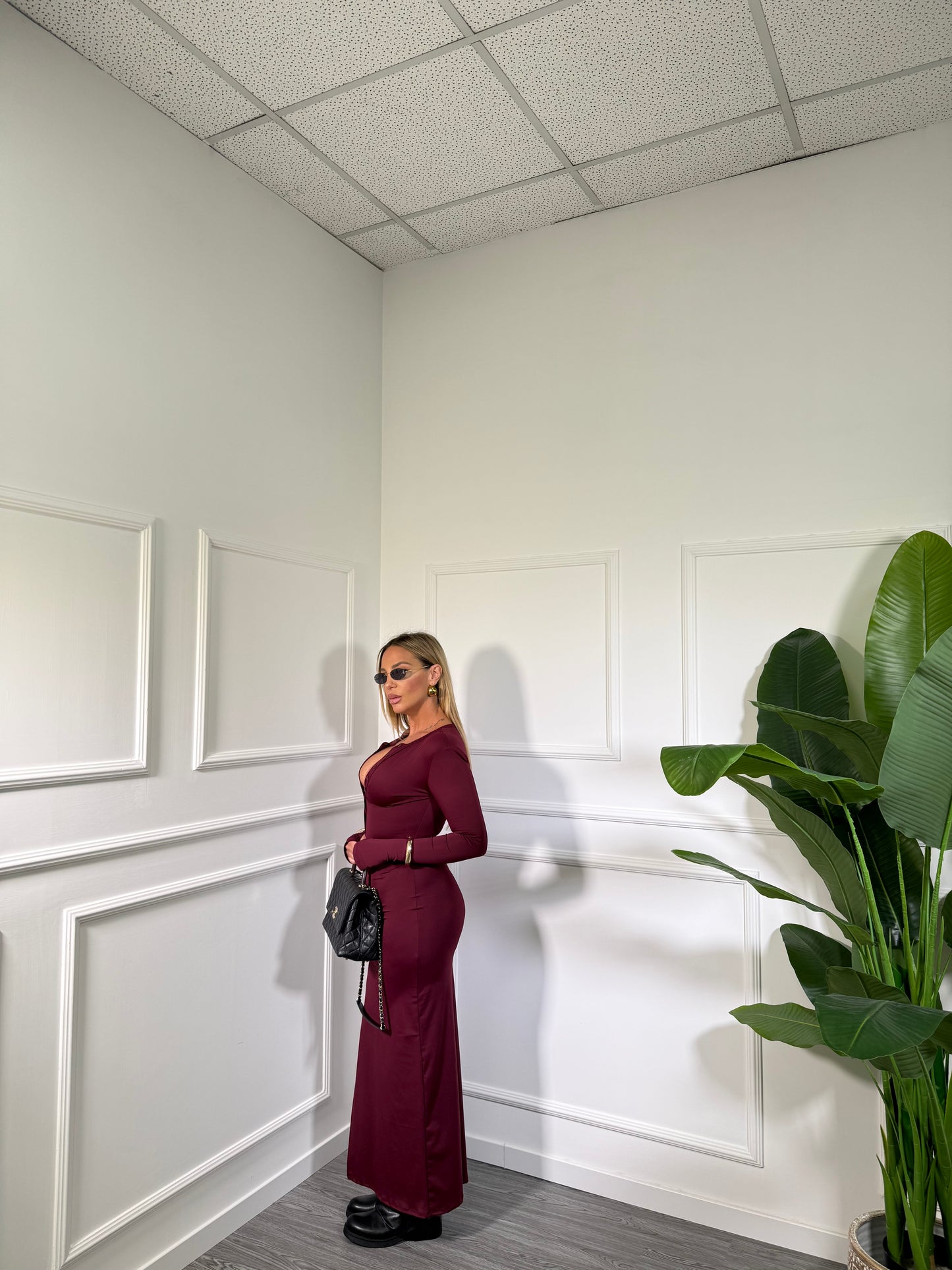 Chemisier midi in lycra con spalline bordeaux 1958