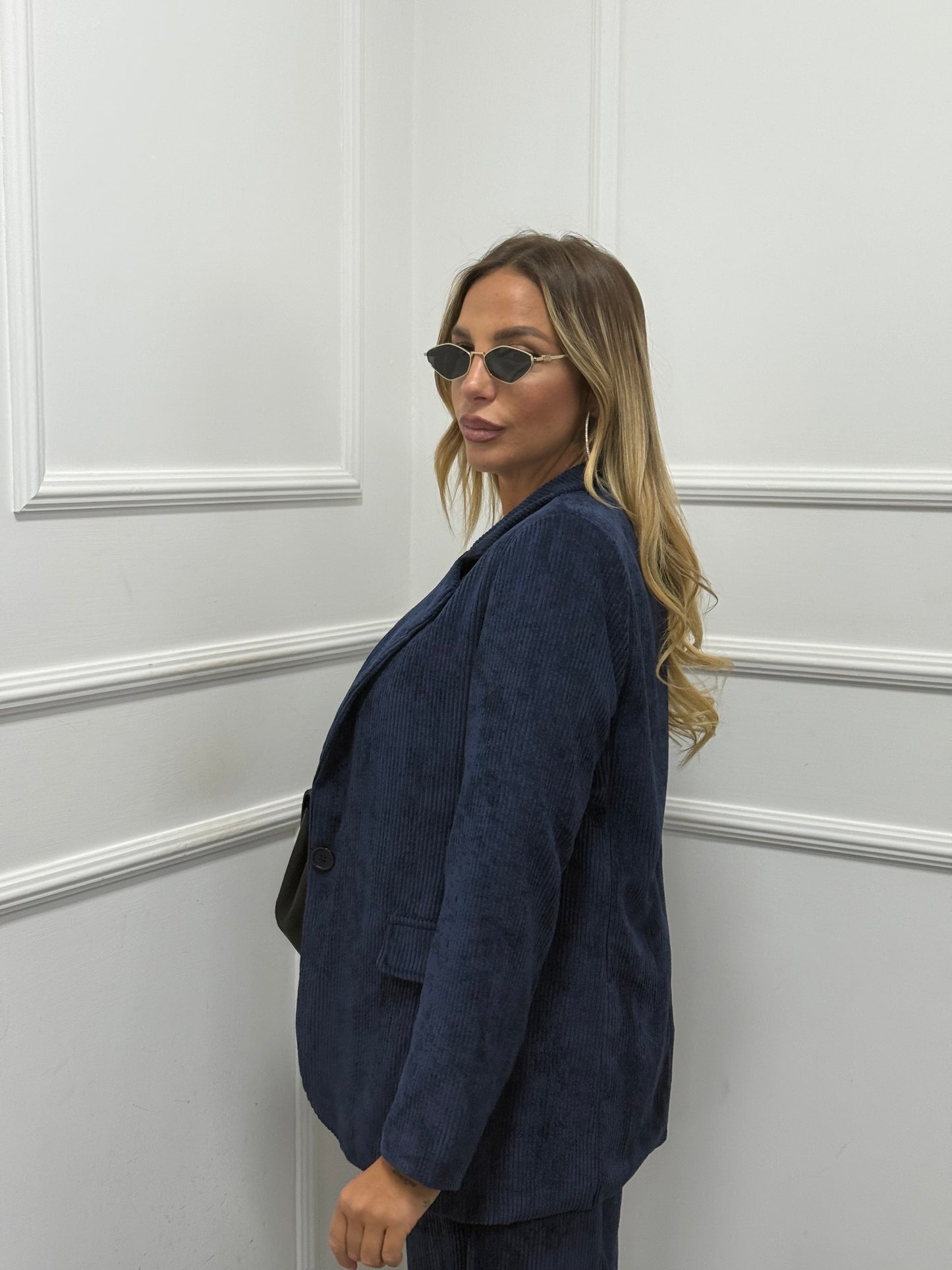 Tailleur a costine in velluto Evelin blu  2073