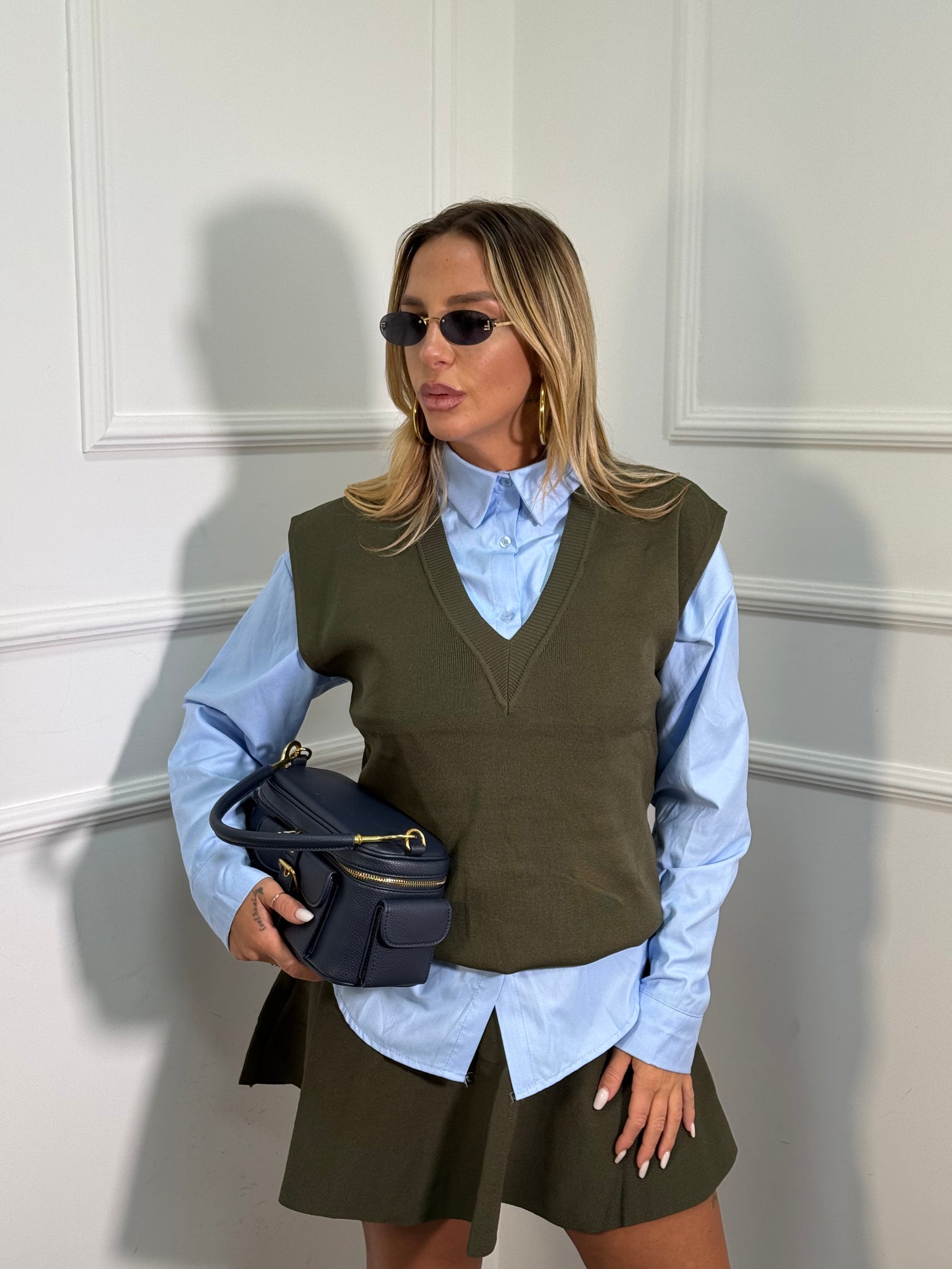 Coordinato lana rasata Maddox verde oliva k481