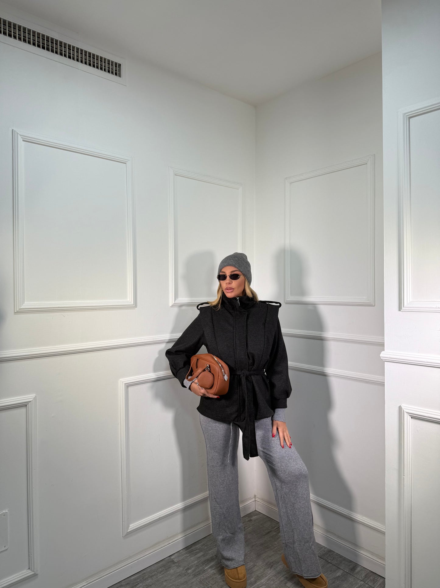 Cappotto in lana cotta collo alto Vienna grigio antracite 5969