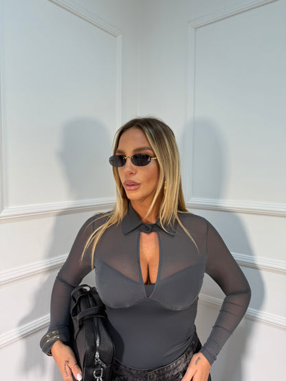 Shirt polo scollo a goccia grigio antracite rtt59160