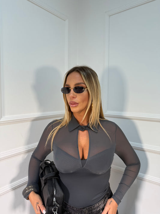 Shirt polo scollo a goccia grigio antracite rtt59160